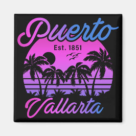 Puerto Vallarta Retro Sunset 80 Handflatan Träd Magnet