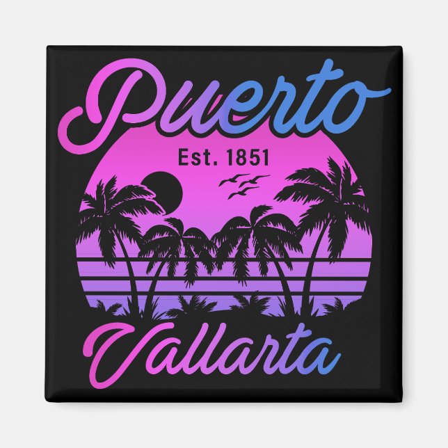 Puerto Vallarta Retro Sunset 80 Handflatan Träd Magnet (Framsidan)