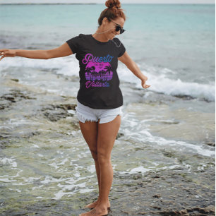 Puerto Vallarta Retro Sunset 80 s Handflatan Träd  T Shirt