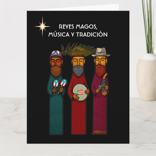 Puertorianska tre kungar med musikalisk Parranda Kort (Framsida)
