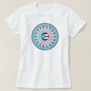 Puertoricansk flagga Himmelblå Boho-blomma T Shirt