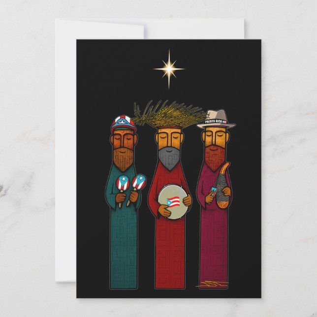 Puertoricanska tre kungar med musikal parranda julkort (Framsida)