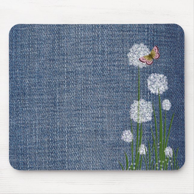 Puff Flowers på Denim Musmatta (Framsidan)