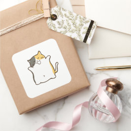 Puffa Kalikokatt - Kawaii-dekal Fyrkantigt Klistermärke