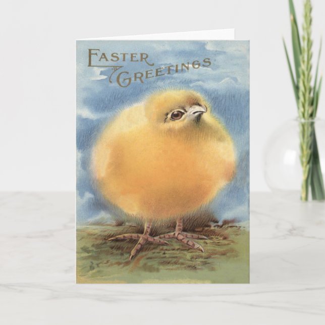 Puffboll Fluffig Påskkyckling Helgkort (Framsida)