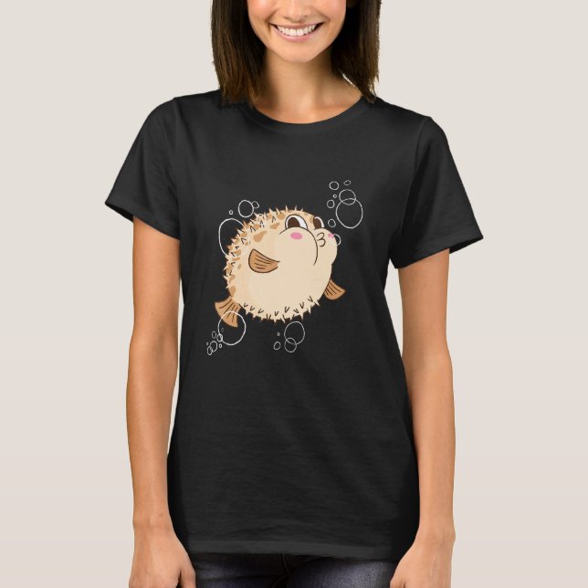 Puffer Fish Blowfish Bubbles T Shirt (Framsida)