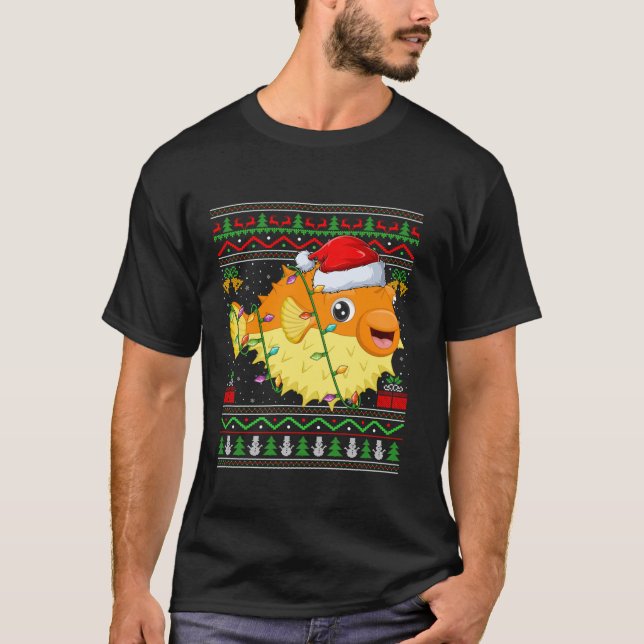 Puffer Fish jul Ljus Santa Ugly Sweater Xm T Shirt (Framsida)