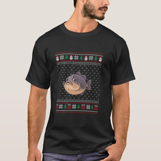 Puffer Fish Wearing Santa Hat Ugly Julafton Puffer T Shirt (Framsida)