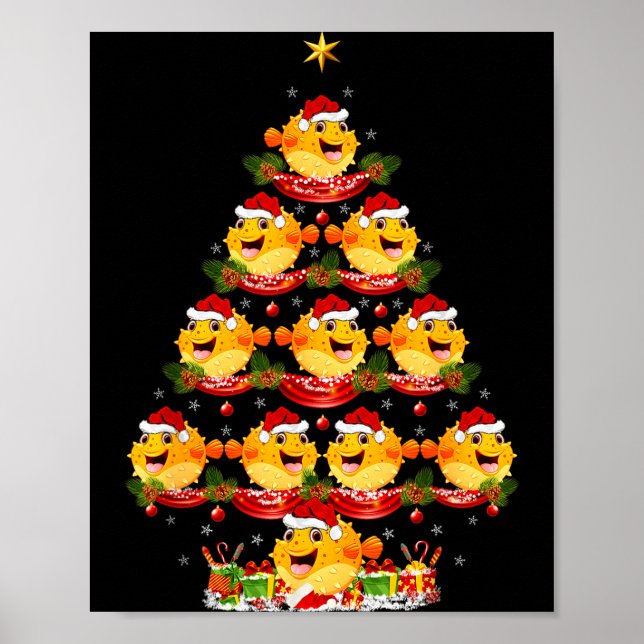 Puffer Fish Xmas Lighting Santa Puffer Fish Christ Poster (Framsidan)