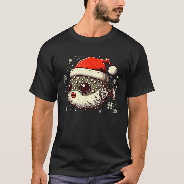 Pufferfish Christmas Santa Hat Puffer Fish Lovers  T Shirt (Framsida)