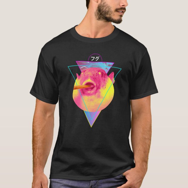 Pufferfisk som äter morot meme Blowfish Retro Vapo T Shirt (Framsida)