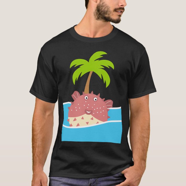 Puffersfisk och kokosnötsträd t shirt (Framsida)