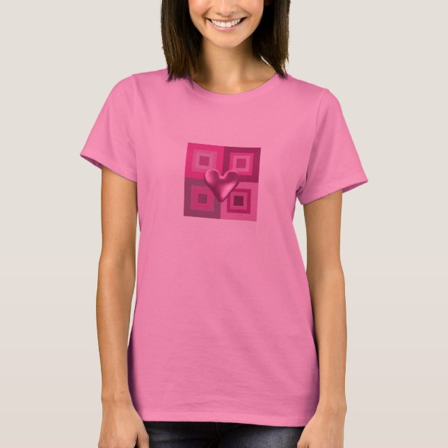 Puffig Rosa Hjärtformad Design Tee (Framsida)
