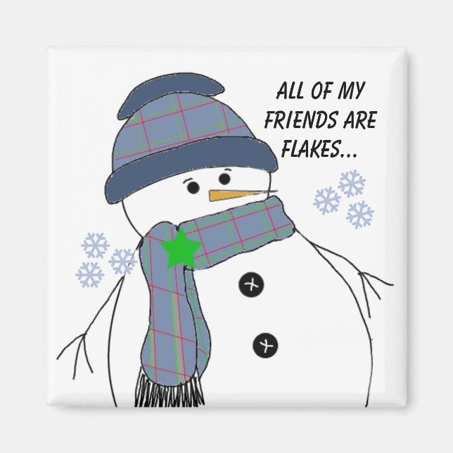 Puffig snöman med rolig text magnet (Framsidan)