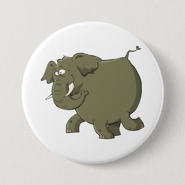 Puffig söt elefant Grå djungeldjur Knapp (Framsida)