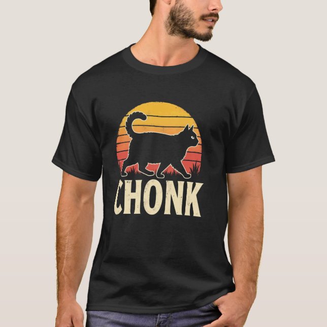 Puffiga Chonks Katt Retro Solnedgång T Shirt (Framsida)