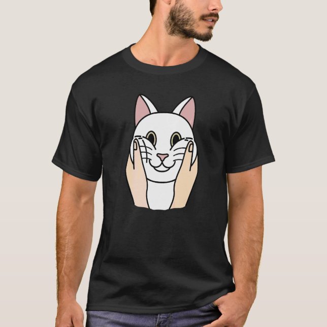 Puffiga kinder vit katt husdjur t shirt (Framsida)