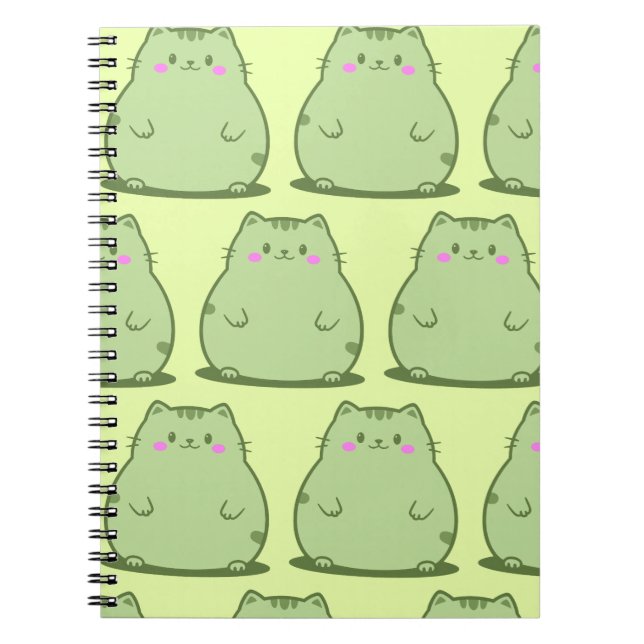 Puffiga Matcha Gröna Katt Anteckningsbok (Framsidan)