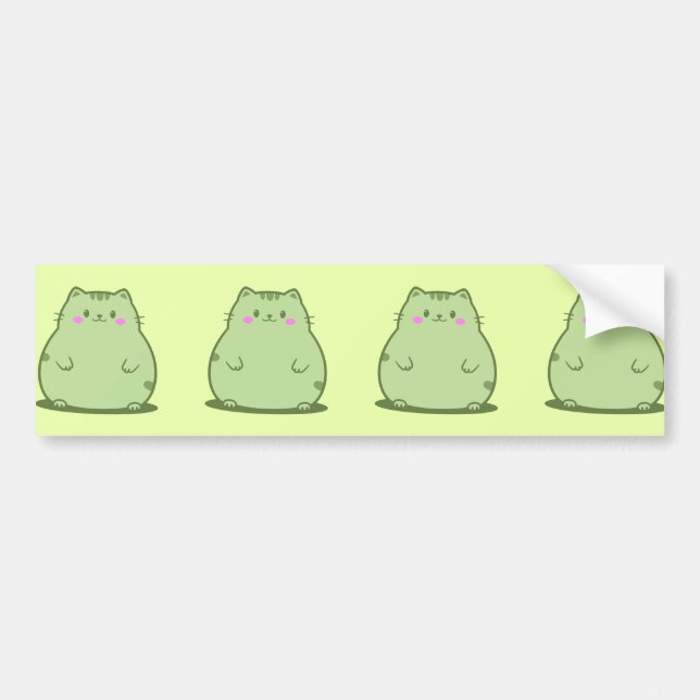 Puffiga Matcha Gröna Katt Bildekal (Framsidan)