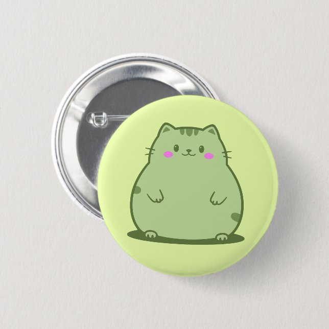 Puffiga Matcha Gröna Katt Knapp (Framsida & baksida)