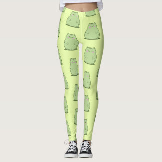 Puffiga Matcha Gröna Katt Leggings