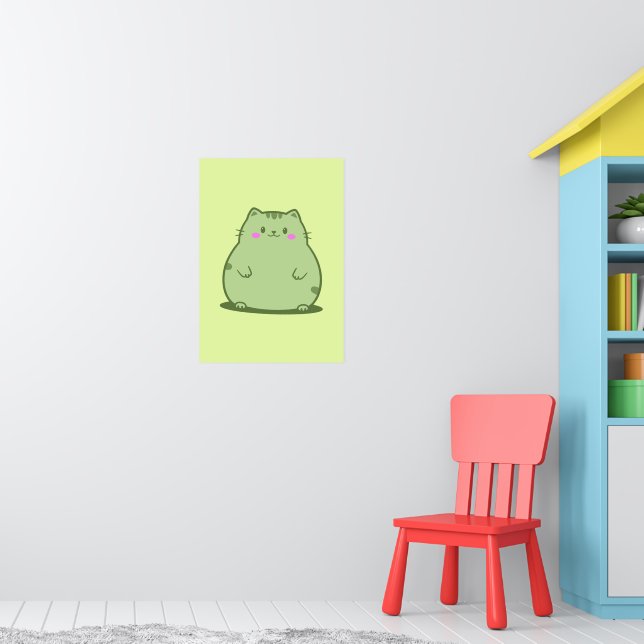 Puffiga Matcha Gröna Kitty Poster (Barnkammare 1)