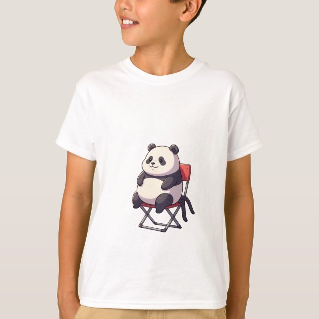 Puffiga Sittande Panda Konstnär Röd Stol Barn T Shirt (Framsida)
