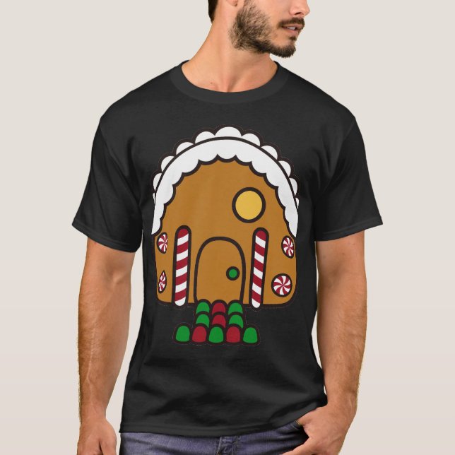 Puffigt hus av pepparkakor jul t-shirt (Framsida)