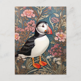 Puffin and Sea Thrift Flowers William Morris Vykort