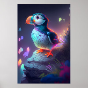 Puffin Bird Animal Porträtt målar skogssprit Poster