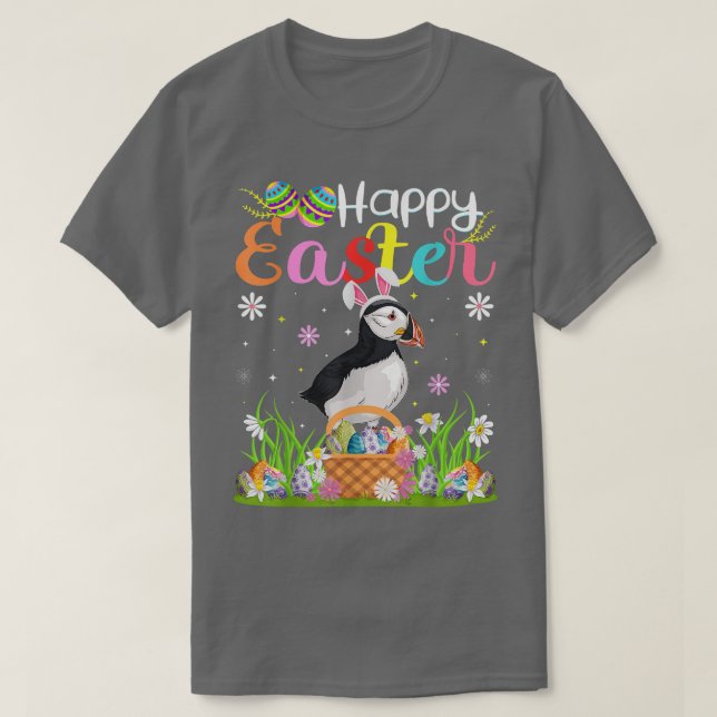 Puffin Bird Bunny Egg Hunting Funny Puffin Lycklig T Shirt (Design framsida)