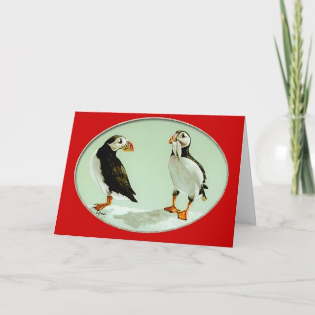 Puffin Bird Comical Art Gifts Helgkort (Framsida)