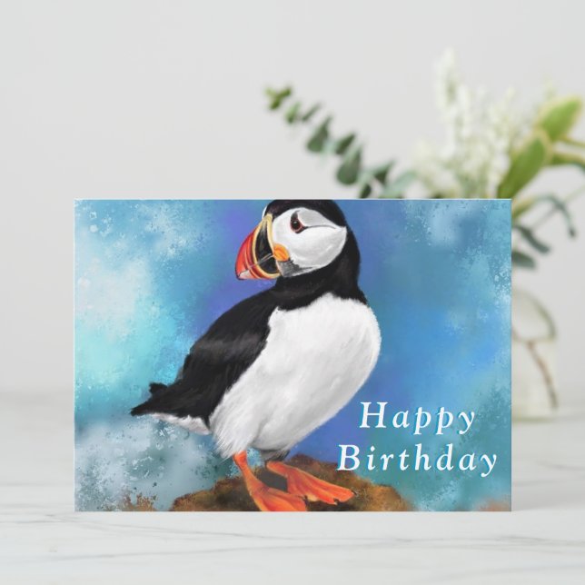 Puffin Bird Grattis på födelsedagen Card (Stående Fram)