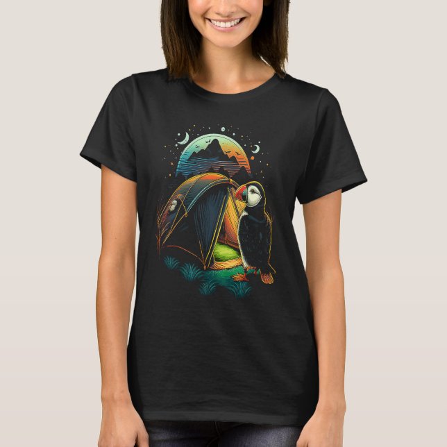 Puffin Bird in Camping  Penguin T Shirt (Framsida)