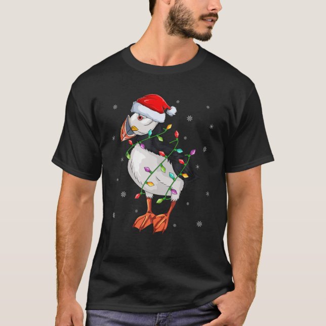 Puffin Bird Julafton Lighting Santa Hat Puffin Chr T Shirt (Framsida)