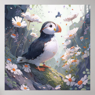 Puffin Bird Porträtt Animal Painting Wildlife Free Poster