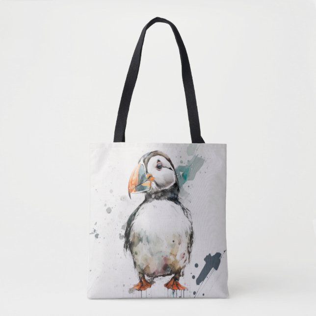 Puffin Bird Porträtt Animal Painting Wildlife Free Tygkasse (Framsida)