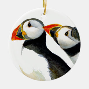 Puffin Bird Watercolor Painting Julgransprydnad Keramik