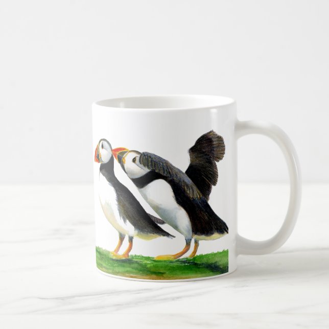 Puffin Bird Watercolor Painting Kaffemugg (Höger)