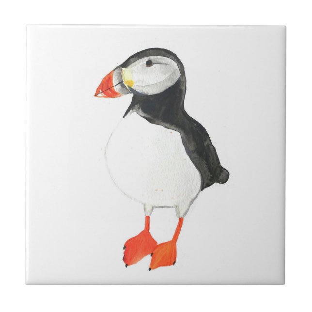 Puffin Bird Wildlife Watercolor Colorful Kakelplatta (Framsidan)