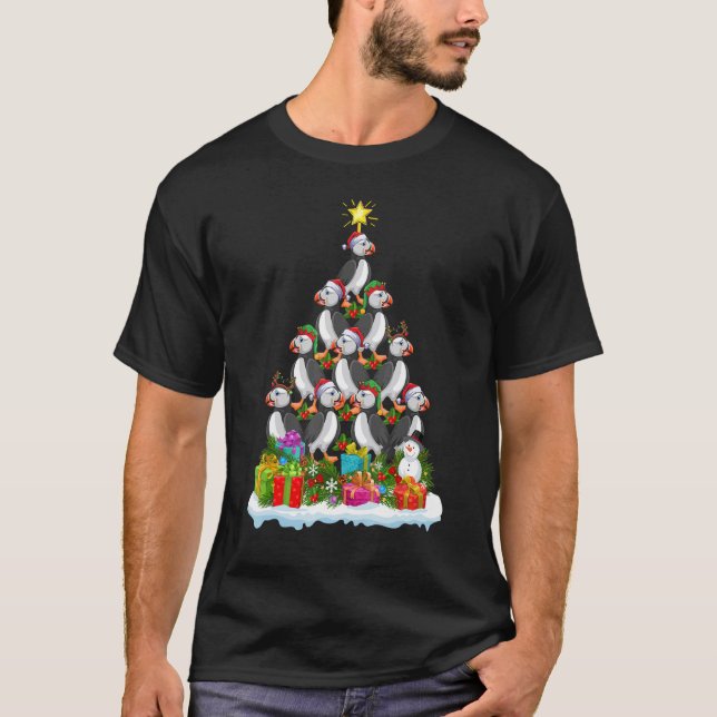 Puffin Bird   Xmas Holiday   Puffin Christmas Tree T Shirt (Framsida)
