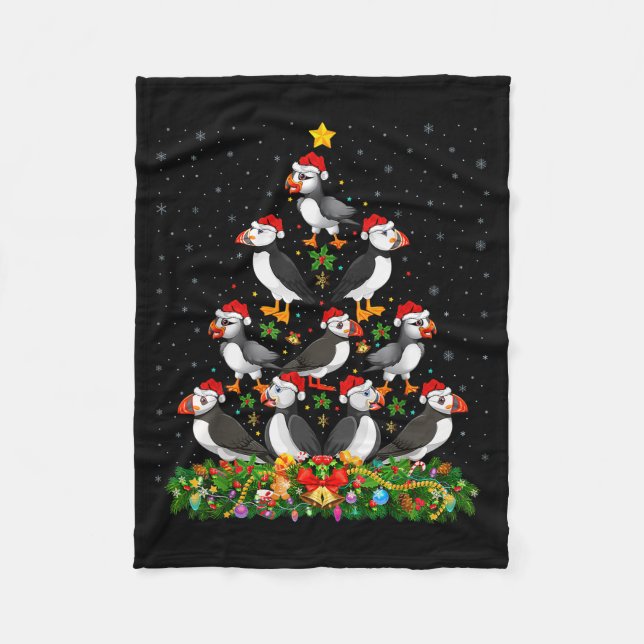 Puffin Bird Xmas Tree Gift Santa Hat Puffin Christ Fleecefilt (Framsidan)