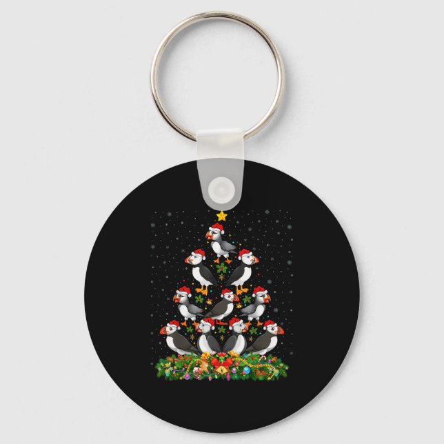 Puffin Bird Xmas Tree Gift Santa Hat Puffin Christ Nyckelring (Framsida)