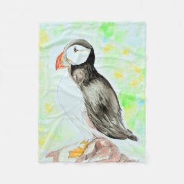 Puffin Bläck och Watercolor Painting Fleecefilt