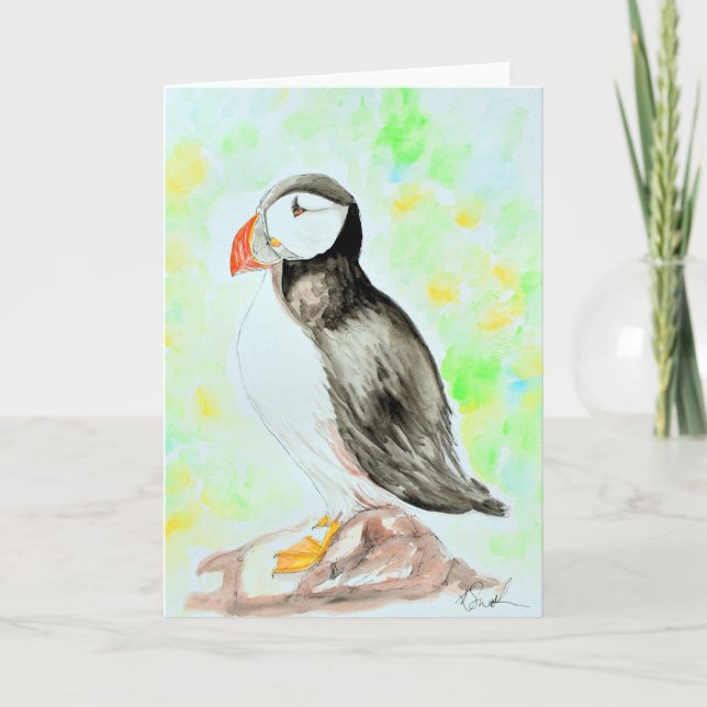 Puffin Bläck och Watercolor Painting Kort (Framsida)
