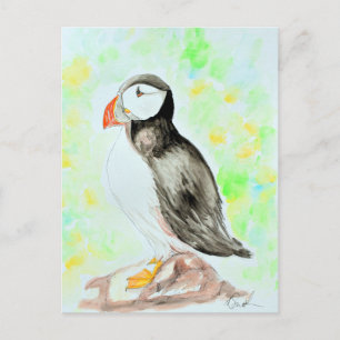 Puffin Bläck och Watercolor Painting Vykort