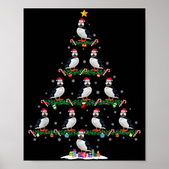 Puffin Christmas Tree Pajama Men Women Kids Ugly X Poster (Framsidan)