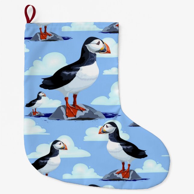 Puffin Cute Atlantic Seabird Stor Julstrumpa (Framsidan)