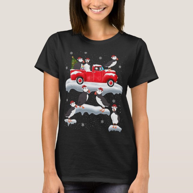 Puffin Driving Julgran Red Lastbil Puffin Chr T Shirt (Framsida)