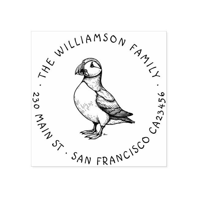 Puffin Family Returadress Frimärke Stämpel (Tryck)